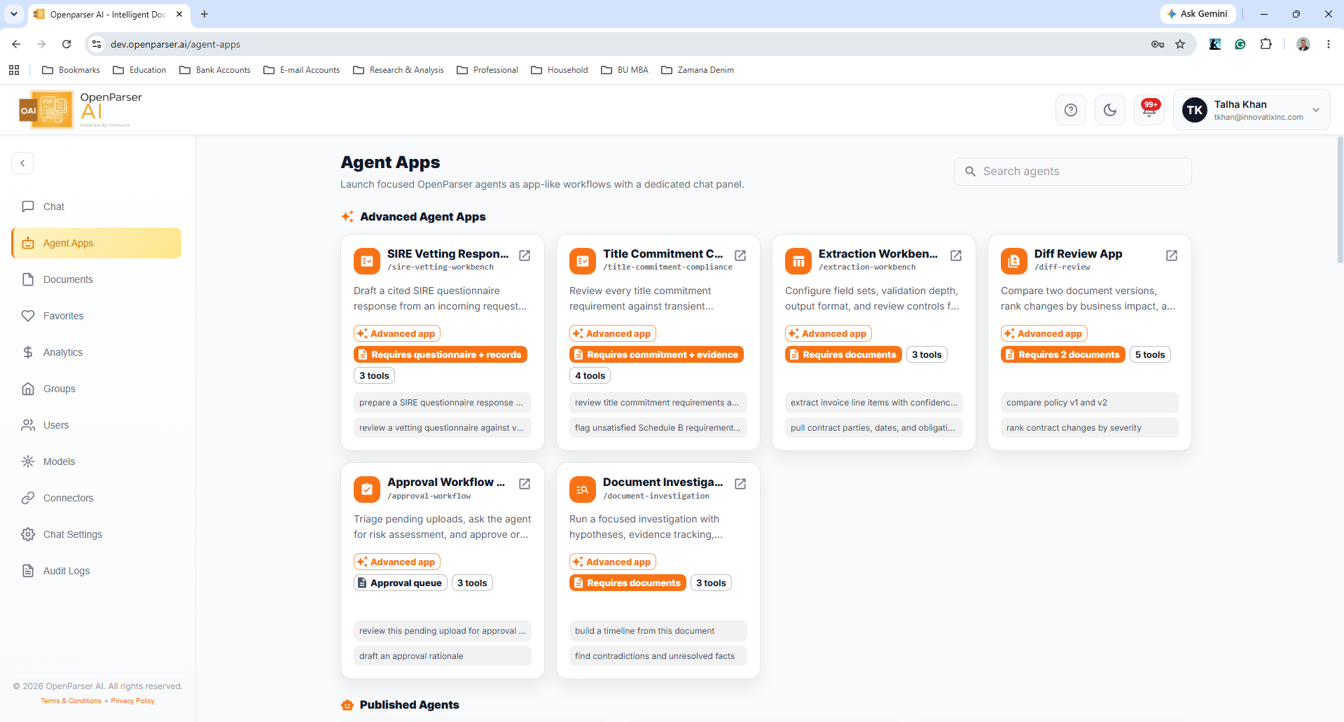 OpenParser Agents — browse and launch purpose-built intelligent agents